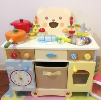 360Home Kinderküchenspielzeug Großer Bär Küche Spielzeugküche Holz